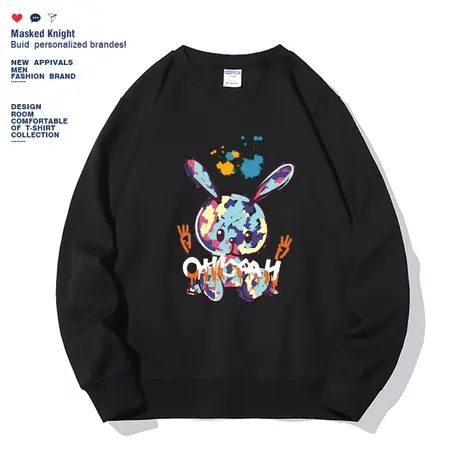 2022秋季新款港风潮牌涂鸦兔子圆领卫衣男生休闲宽松ins潮流上衣商品大图