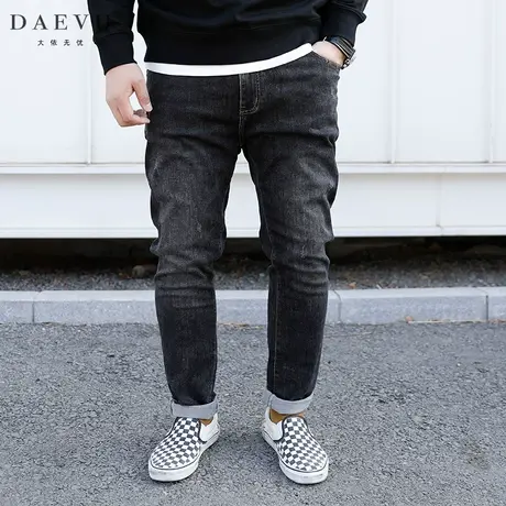 DAEVU春新款水洗黑大号潮胖子弹力修身小脚加肥加大码男士牛仔裤商品大图