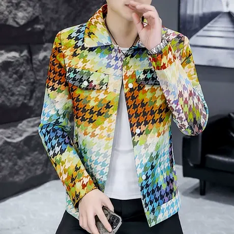 个性彩色外套男士春秋款ins褂子韩版潮牌潮流痞帅气网红时尚夹克图片