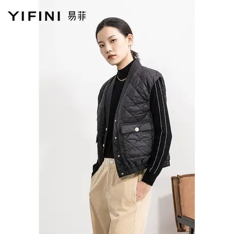 Yifini/易菲工装风V领休闲宽松马夹女春秋新款无袖棉服外套商品大图