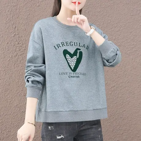 短款卫衣女春秋2023年新款时尚落肩袖宽松休闲上衣服百搭圆领外套图片