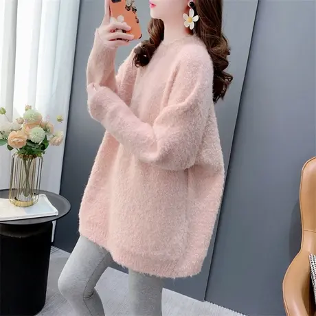 慵懒风加厚圈圈纱圆领毛衣女套头2023秋冬新款软糯显瘦打底针织衫商品大图