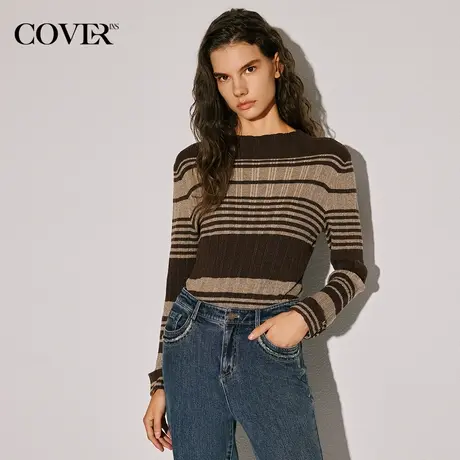 COVER冬季撞色条纹羊毛混纺针织衫商品大图
