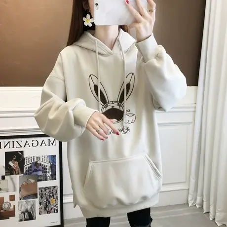 国风卫衣女连帽中长款加绒加厚上衣秋冬2023新款洋气减龄宽松外衣商品大图