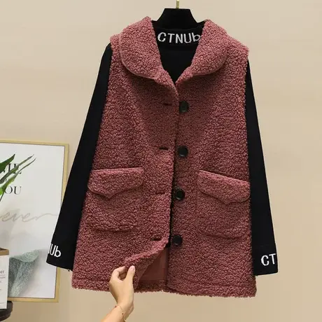 羊羔毛马甲女2023秋冬新款韩版网红马夹皮毛一体宽松坎肩背心外套商品大图