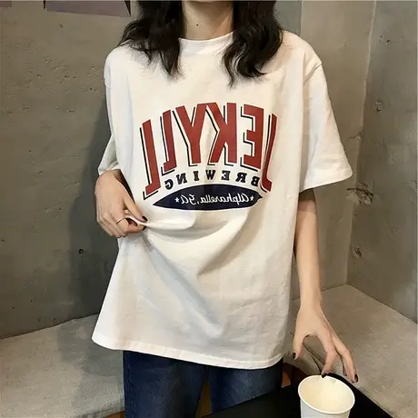港风ins短袖T恤女夏季2024韩版原宿bf百搭学生宽松慵懒风chic上衣图片