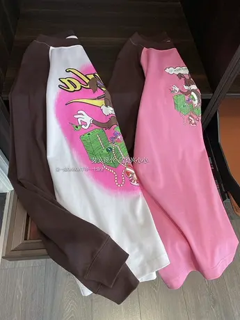 新款百搭高级小众兔年新年内搭上衣女暴富兔插肩撞色长袖印花T恤商品大图