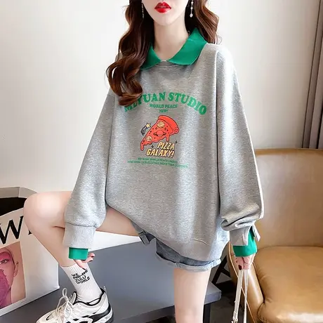 早秋装翻领polo衫卫衣女秋冬季韩版宽松加绒加厚假两件上衣服外套图片