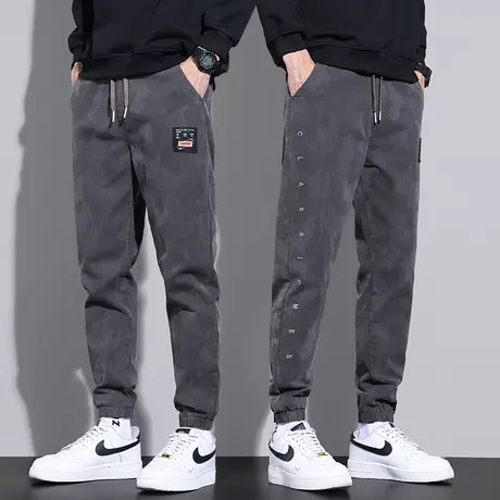 秋天男士高端水洗迷彩束脚休闲牛仔裤春秋款美式痞帅气哈伦男裤子图片