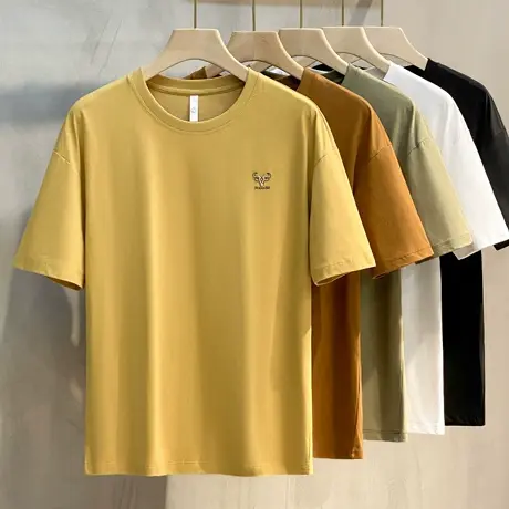 夏季男士短袖t恤2025新款韩版潮流小妞刺绣花衫百搭打底圆领体恤商品大图