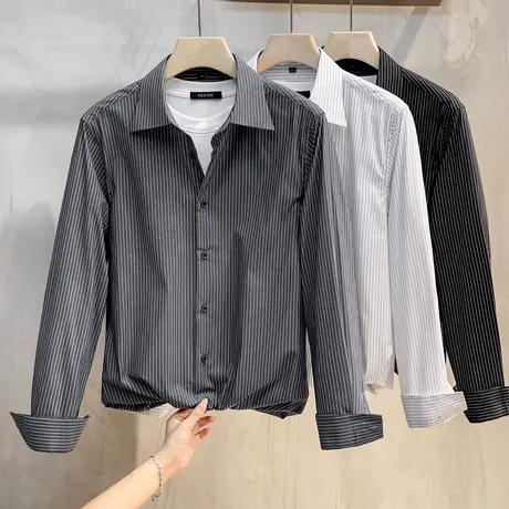 细条纹衬衫男长袖夏季商务正装休闲职业装男士衬衣春秋款抗皱免烫商品大图