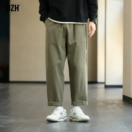 DZH男士休闲军绿色直筒工装裤男潮牌宽松纯棉裤子2024年新款秋季商品大图