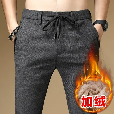 秋冬季2023新款加厚男士休闲长裤子加绒男裤直筒棉裤毛呢保暖外穿商品大图