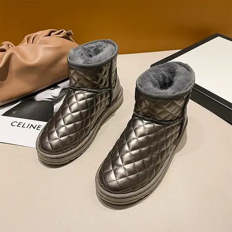 雪地靴女2023年新款冬加绒加厚保暖棉鞋厚底防滑短筒一脚蹬面包鞋图片