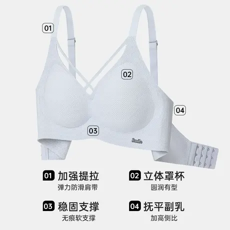 无痕大码文胸无钢圈透气内衣女大胸显小胖mm薄聚拢胸罩上托收副乳商品大图