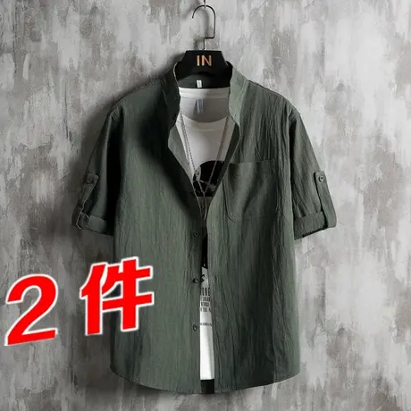 夏季亚麻短袖衬衫男棉麻休闲衬衣薄款复古透气宽松男士t恤衣服潮商品大图