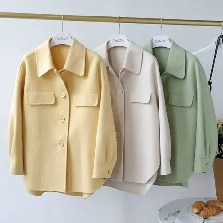 【直播】粉红大布娃娃休闲前短后长简约双面呢羊毛大衣商品大图