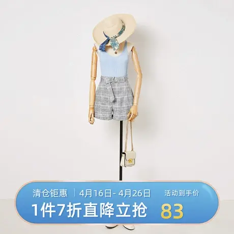 诗凡黎秋新款格纹宽松直筒裤收腰系带显瘦休闲短裤7B4150061🎃图片