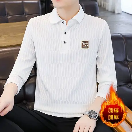 男士长袖t恤加绒加厚卫衣秋冬新款翻领polo衫韩版内搭打底衫上衣商品大图