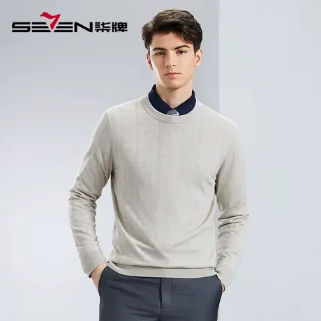 【含桑蚕丝】柒牌圆领毛衣男2024春季新款针织提花休闲百搭打底衫图片