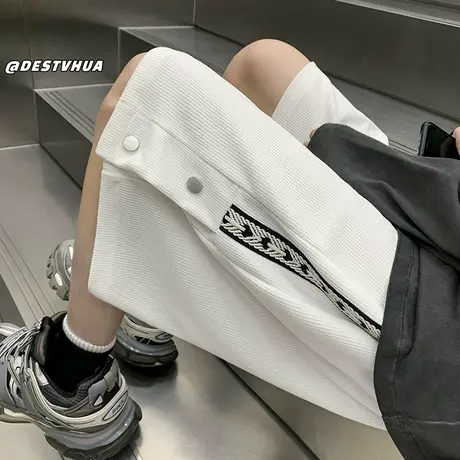 华夫格短裤男款夏季潮牌薄款休闲五分裤大码宽松直筒运动排扣裤子商品大图