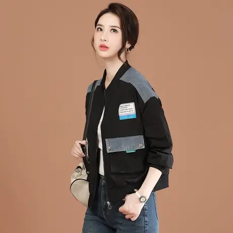 韩潮袭人立领拼接休闲短外套女2024春季新款时尚棒球服夹克上衣图片