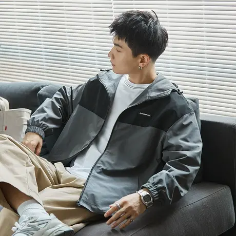 唐狮棉服男冬季连帽撞色拼接棉袄棉衣外套男夹棉外套男图片