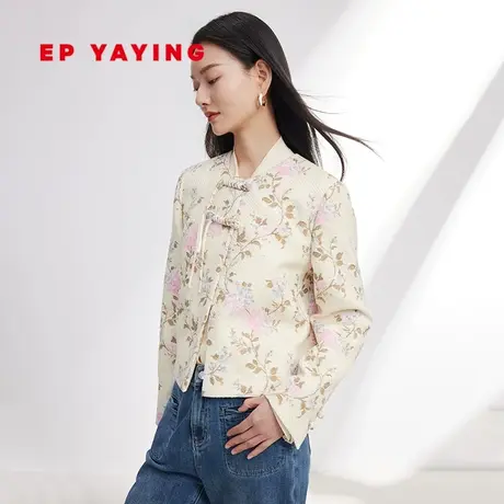 EP YAYING雅莹女装 棉麻印花新中式圆领外套 2024早春新品1271A图片