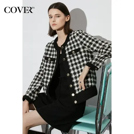 COVER2023春季千鸟格纹茧形冰丝外套商品大图