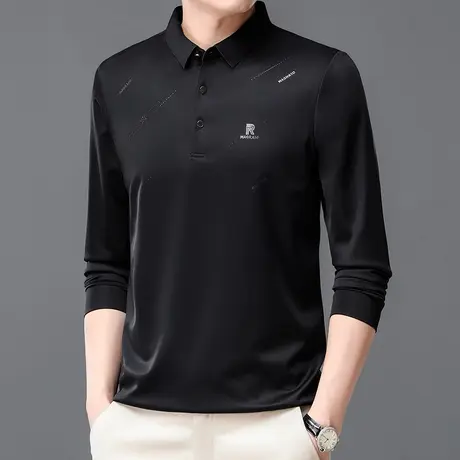 冰丝速干长袖T恤男大码运动上衣商务休闲秋季中老年爸爸装POLO衫商品大图