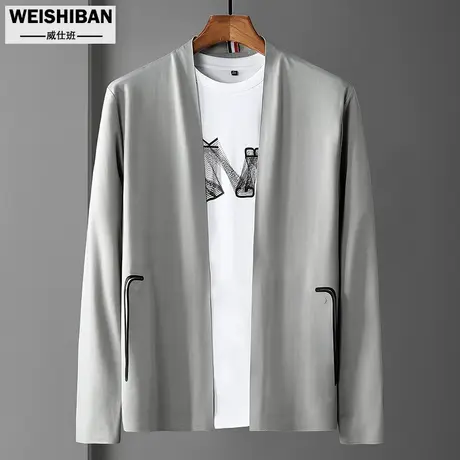 春秋纯色百搭薄款丝滑针织开衫男 早晚披肩外套长袖外穿t恤男商品大图