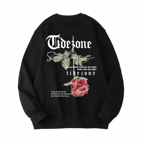 Ohlyah潮牌玫瑰印花卫衣男春秋款宽松美式复古潮流学生外套上衣服商品大图