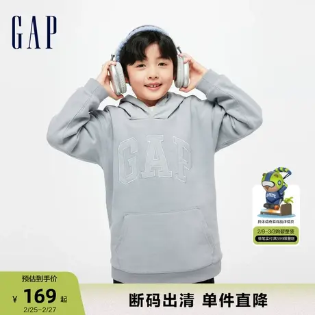 【断码优惠】Gap男童秋冬季LOGO碳素软磨抓绒卫衣连帽衫836852商品大图