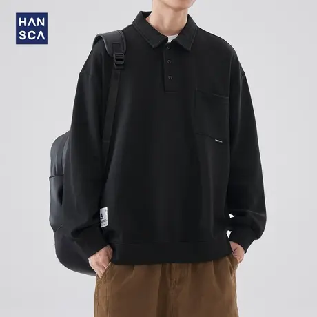 hansca美式纯棉Polo领卫衣男士潮牌秋季重磅宽松大码休闲翻领上衣商品大图