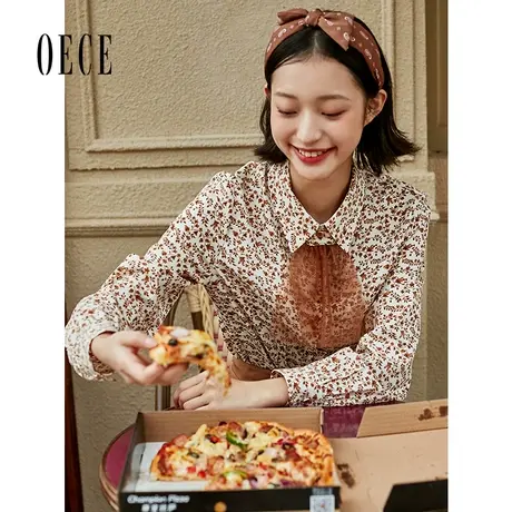 Oece设计感衬衫春秋新款女法式甜美长袖复古碎花衬衣上衣商品大图