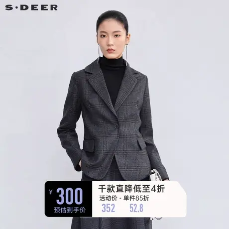 sdeer圣迪奥女装西装领撞色格纹西装外套S223Z2253📿图片
