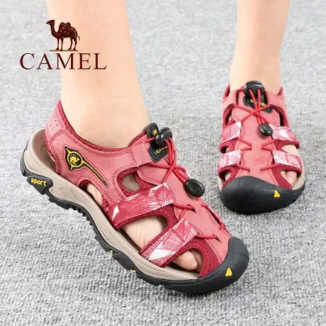 Camel/骆驼女鞋 夏季镂空透气户外休闲沙滩鞋子 中跟包头女士凉鞋图片