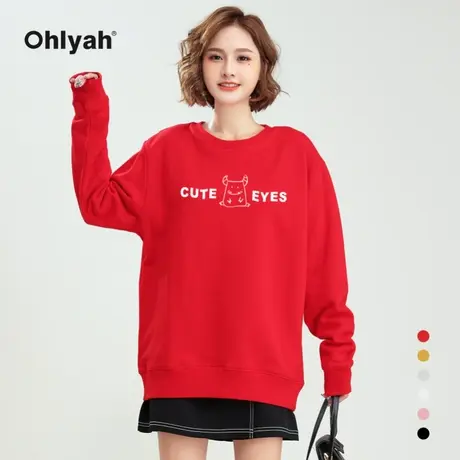 Ohlyah品牌 红色卫衣女男情侣装牛年本命年上衣服圆领学生新年装商品大图