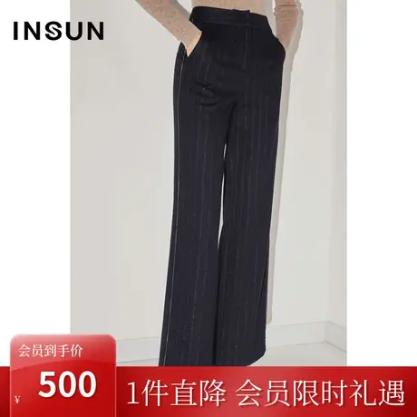 恩裳COVER冬季2022时髦钻链两侧点缀舒适轻盈羊毛闪葱休闲裤图片