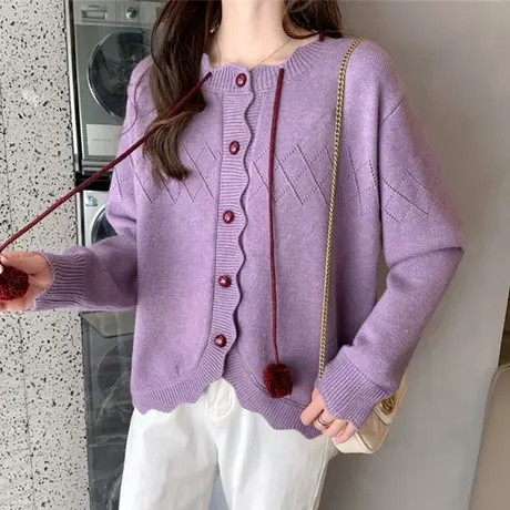 针织衫女开衫2023秋季新款短款长袖小个子外套宽松针织洋气百搭女商品大图