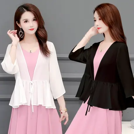 雪纺小外披女夏季白色黑色上衣薄款休闲气质设计感小众防晒衣外套图片