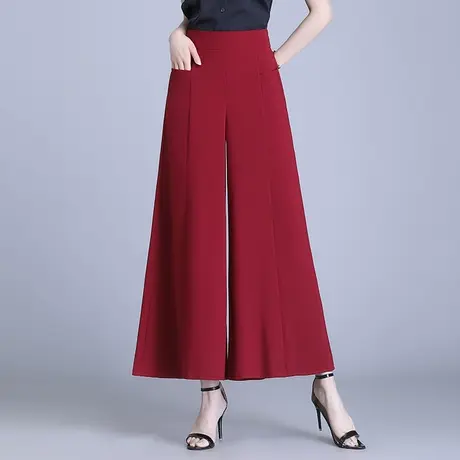 阔腿裤女夏季宽松大码红色裙裤2023新款高腰垂感九分大脚裤休闲裤商品大图
