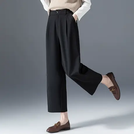 高腰窄版阔腿裤女2023年新款春秋女裤黑色裤子小个子九分裤直筒裤商品大图