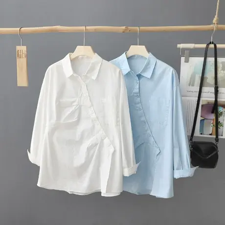 早秋新款设计感小众长袖衬衫女2023年韩版纯色宽松洋气衬衣上衣潮图片