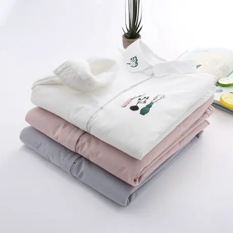 冬季款韩版文艺加绒长袖纯棉白色衬衫女加厚保暖学生百搭打底衬衣商品大图