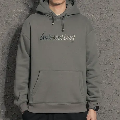 2020年新款冬季套头帽衫韩版潮流加绒加厚字母刺绣连帽卫衣男秋冬商品大图