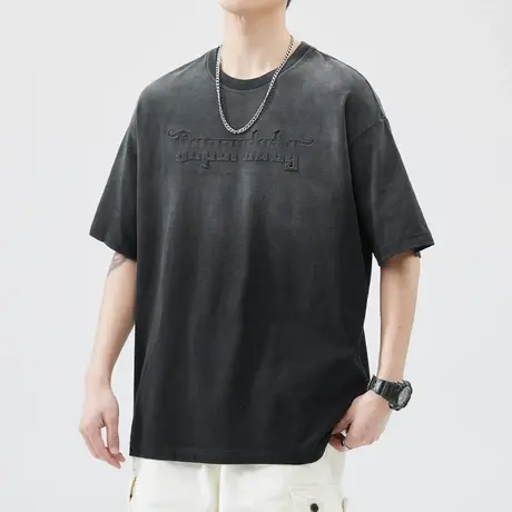 男士短袖T恤男装痞帅渐变夏季纯棉圆领体恤衫2023新款上衣服男款商品大图