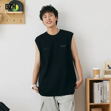 男士无袖纯棉背心男潮牌宽松健身运动上衣夏季t恤2023新款打底衫商品大图