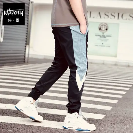 伟臣潮牌大码男装休闲裤胖子加肥加大男裤拼接运动裤肥佬春装长裤商品大图
