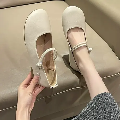 软底圆头平底玛丽珍鞋女夏2023年春季新款百搭奶奶鞋豆豆鞋单鞋女商品大图